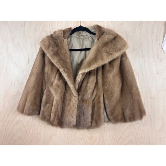 Robert Schechmer NY Vintage Real Fur Cape Brown Shawl Collar Monogrammed - Picture 2 of 12